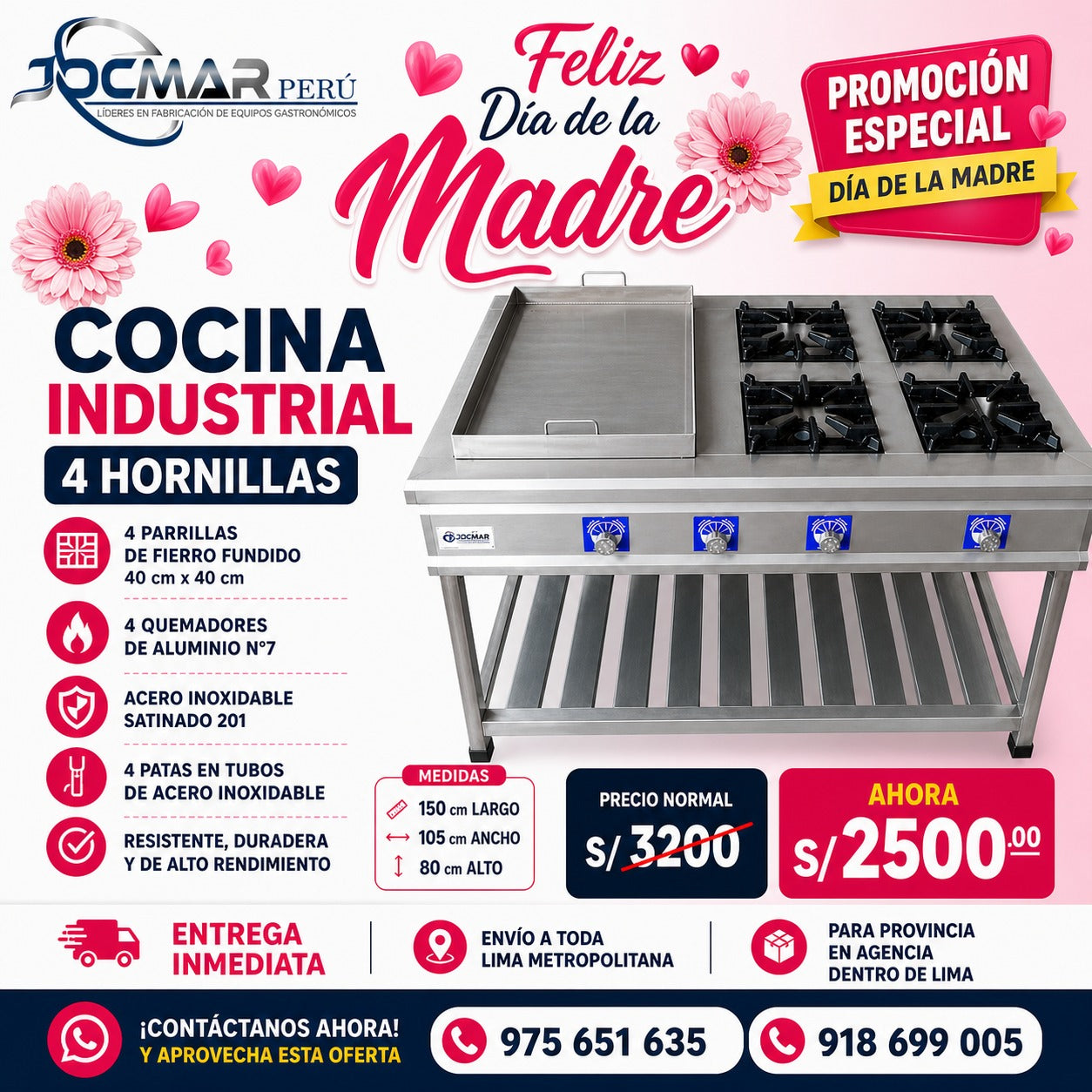 COCINA INDUSTRIAL 4 HORNILLAS