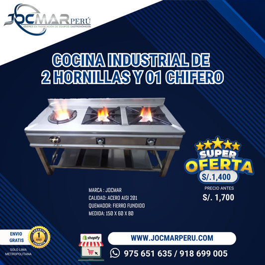 COCINA INDUSTRIAL DE 2 HORNILLAS Y 01 CHIFERO