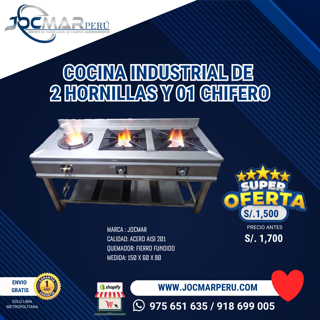 COCINA INDUSTRIAL DE 2 HORNILLAS Y 01 CHIFERO