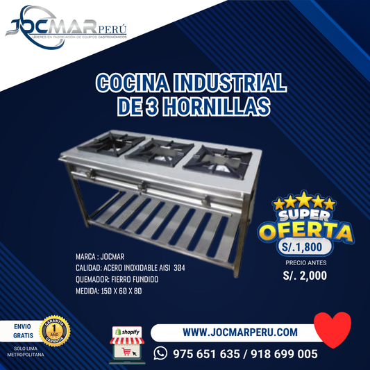 COCINA INDUSTRIAL 3 HORNILLAS