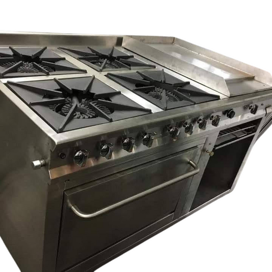 COCINA INDUSTRIAL MURAL 4 HORNILLAS CON HORNO CON PLANCHA