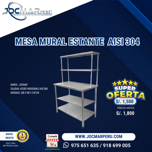 MESA MURAL CON ESTANTE AISI 304