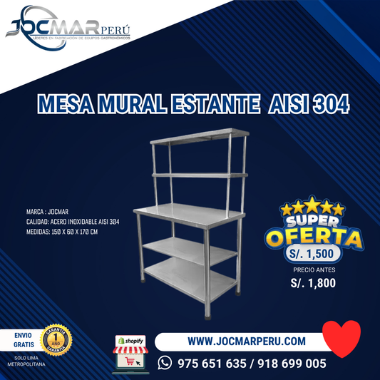 MESA MURAL CON ESTANTE AISI 304
