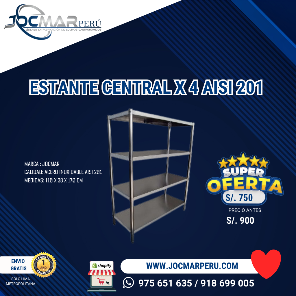 ESTANTE CENTRAL X 4 AISI 201