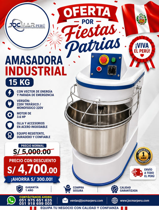 AMASADORA INDUSTRIAL DE 15 KG