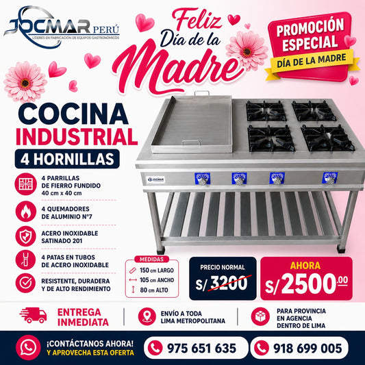 COCINA INDUSTRIAL 4 HORNILLAS