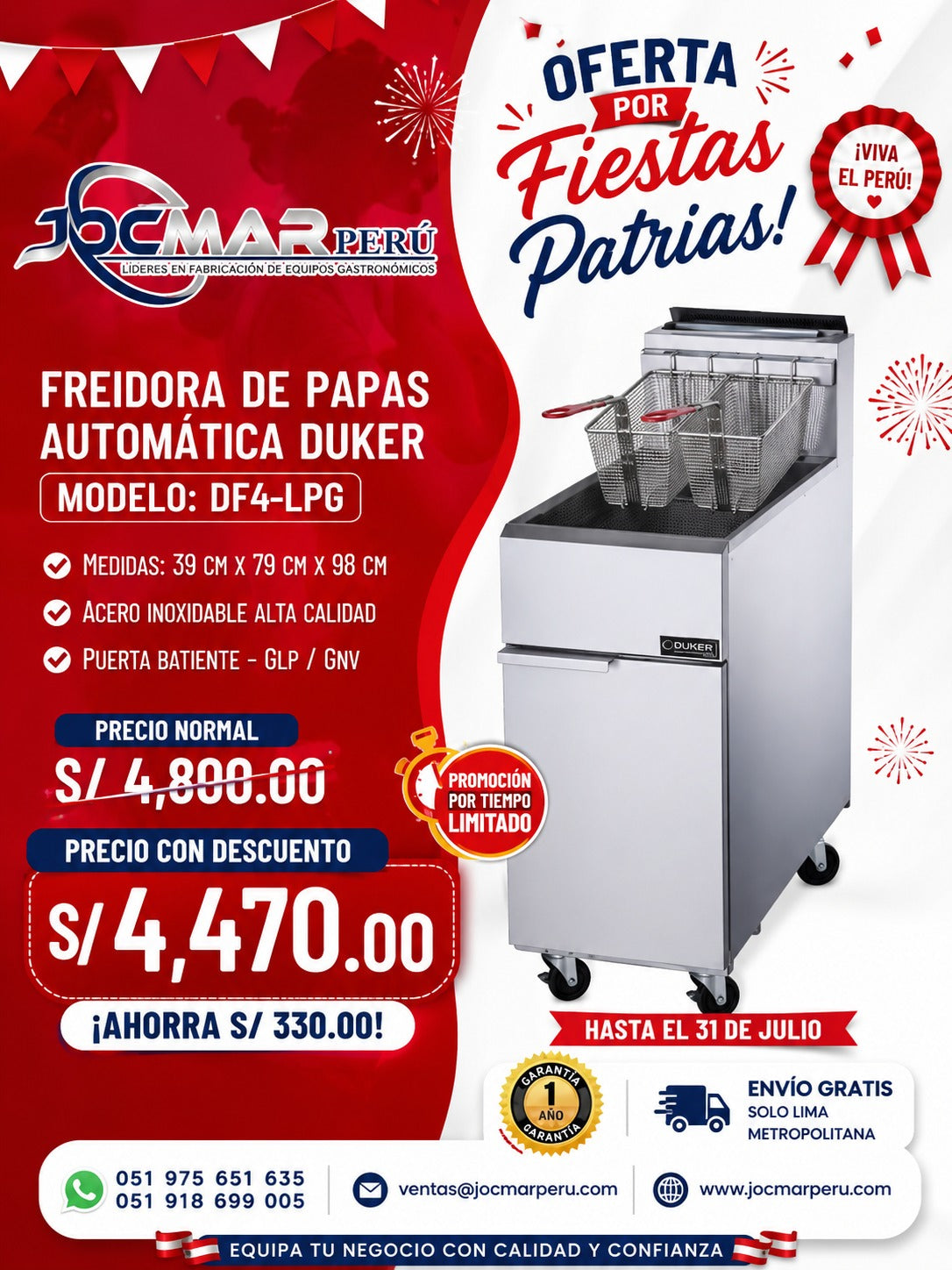 FREIDORA DE PAPAS AUTOMÁTICA DUKER MODELO: DF4-LPG