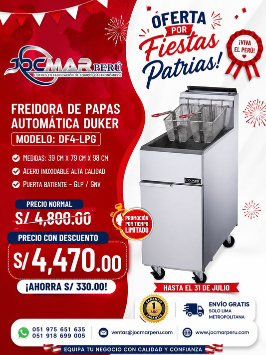 FREIDORA DE PAPAS AUTOMÁTICA DUKER MODELO: DF4-LPG