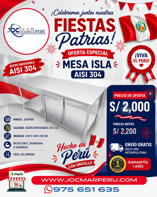 MESA ISLA EN ACERO INOXIDABLE AISI 304