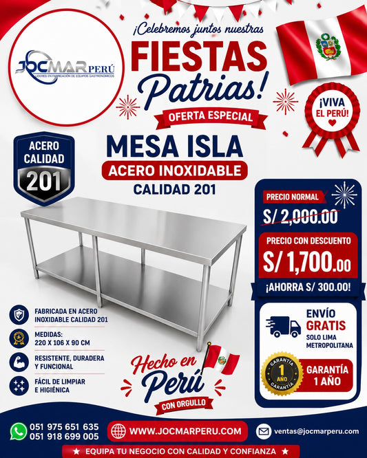 MESA ISLA EN ACERO INOXIDABLE CALIDAD 201