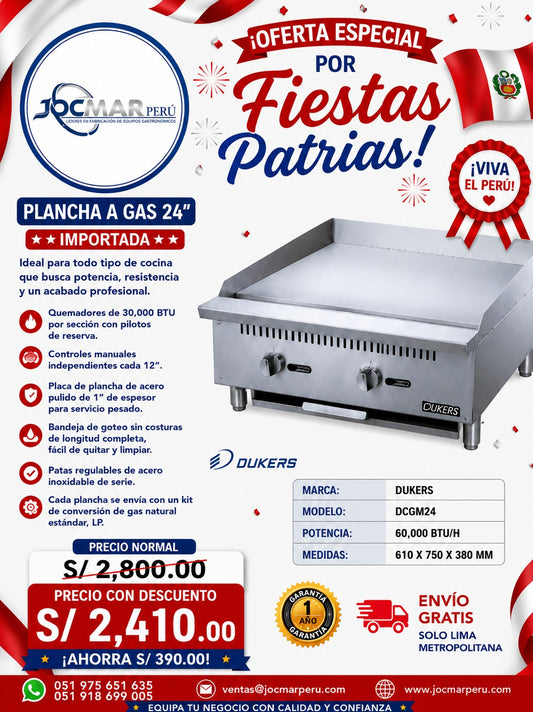 PLANCHA A GAS 24" DUKERS – IMPORTADA