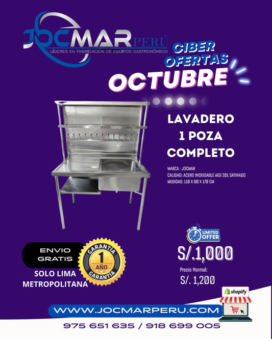 LAVADERO 1 POZA COMPLETO AISI 201 SATINADO