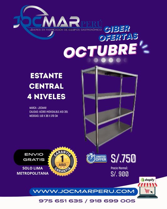 ESTANTE CENTRAL 4 NIVELES AISI 201