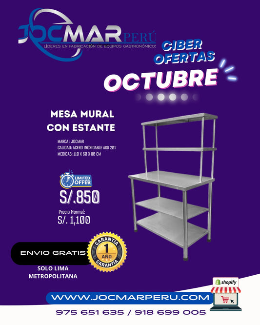 MESA MURAL CON ESTANTE AISI 201