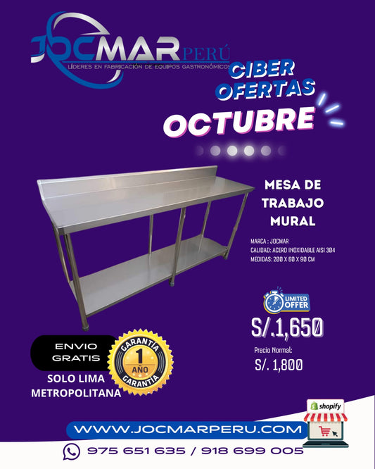 MESA DE TRABAJO MURAL AISI 304