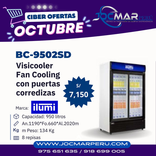 VISICOOLERS FAN COOLING CON PUERTAS CORREDIZAS ILUMI BC-9502SD