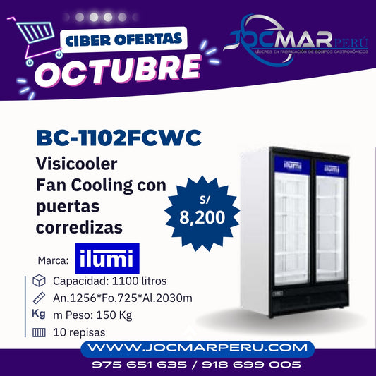 VISICOOLERS FAN COOLING CON PUERTAS CORREDIZAS ILUMI BC-1102FCWC