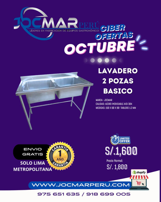 LAVADERO 2 POZAS BASICO AISI 304