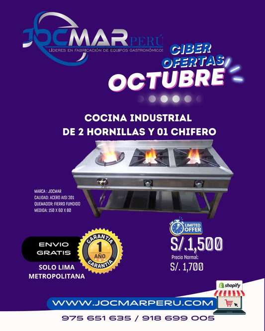 COCINA INDUSTRIAL DE 2 HORNILLAS Y 01 CHIFERO AISI 201