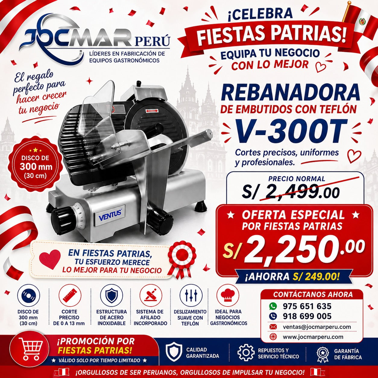 REBANADORA DE EMBUTIDOS CON TEFLÓN V-300T